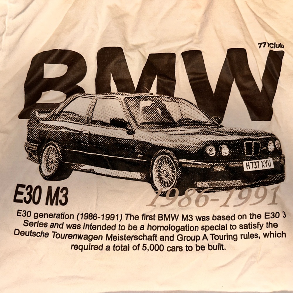 BMW E30 M3 White Graphic Tee